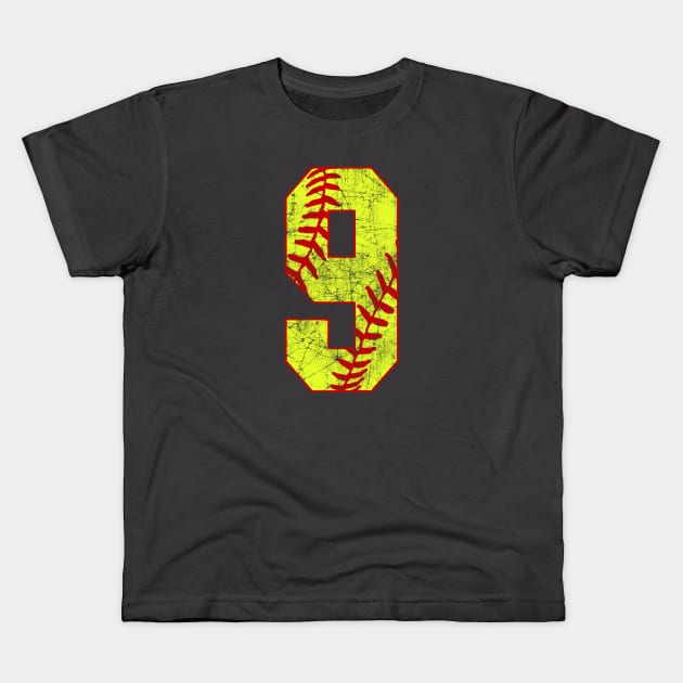 Fastpitch Softball Number 9 #9 Softball Shirt Jersey Uniform Favorite Player Biggest Fan Kids T-Shirt by TeeCreations